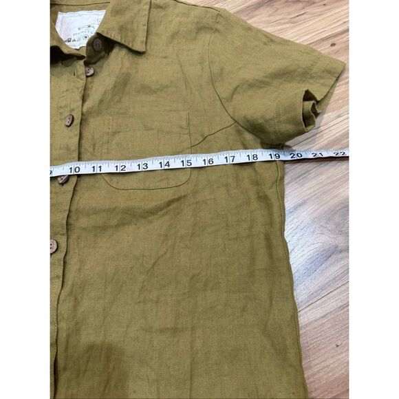 NotPerfectLinen olive green linen button front shirt blouse top size M - Picture 4 of 5